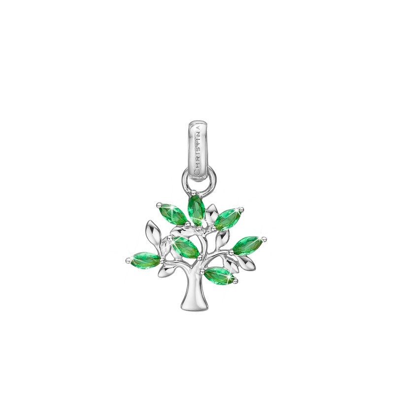 Family Tree of Green vedhæng i sølv fra Christina Jewelry & Watches med grønne zirkonia